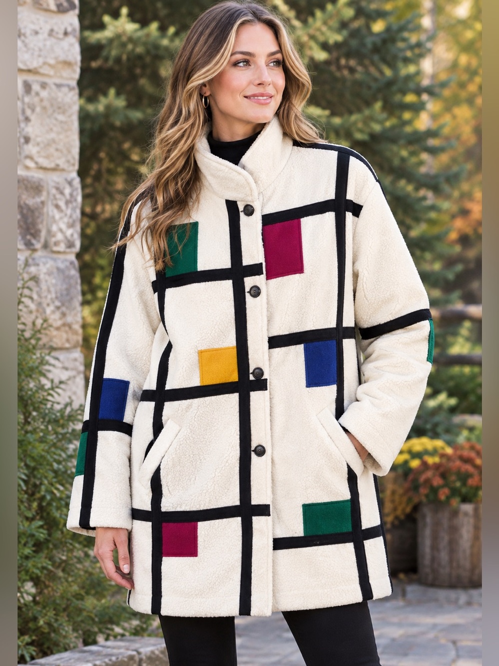 Vintage Mondrian Pattern / Pop Art Wool Coat Made in Winnipeg “Carpet Baggers”